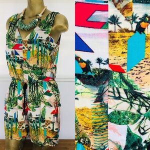 NICOLE MILLER Tropical Resort FLAMINGO ROMPER Shorts Playsuit M